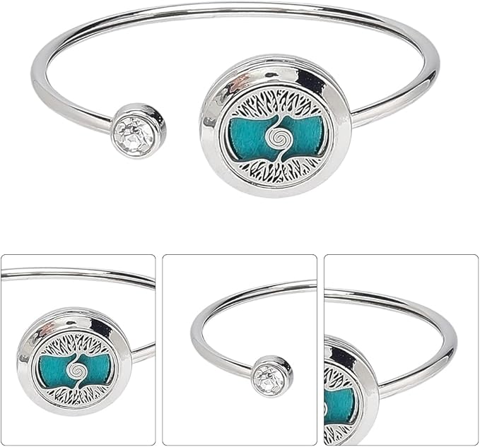 SUNNYCLUE 1 Box 2 Sets Essential Oil Bracelets Tree of Life Bangle Bracelet with 10Pcs Refill Pads Aromatherapy Diffuser Stainless Steel Adjustable Chain Band Pendant Jewelry for Women Gifts Birthday