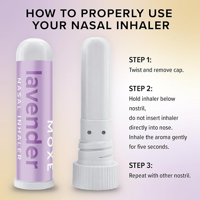 MOXĒ Lavender Essential Oil Nasal Inhaler, No-Mess Aromatherapy, Relaxation, Naturally Calming, Before Sleep Routine, Pure and Undiluted, Made in USA (3 Pack)