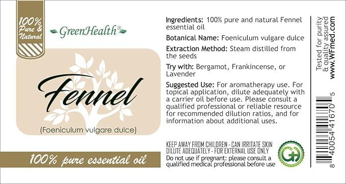 Fennel Essential Oil – 8 fl oz (237 ml) Aluminum Bottle w/Plug Cap – 100% Pure & Natural Essential Oil for Aromatherapy, Relaxation & DIY – GreenHealth