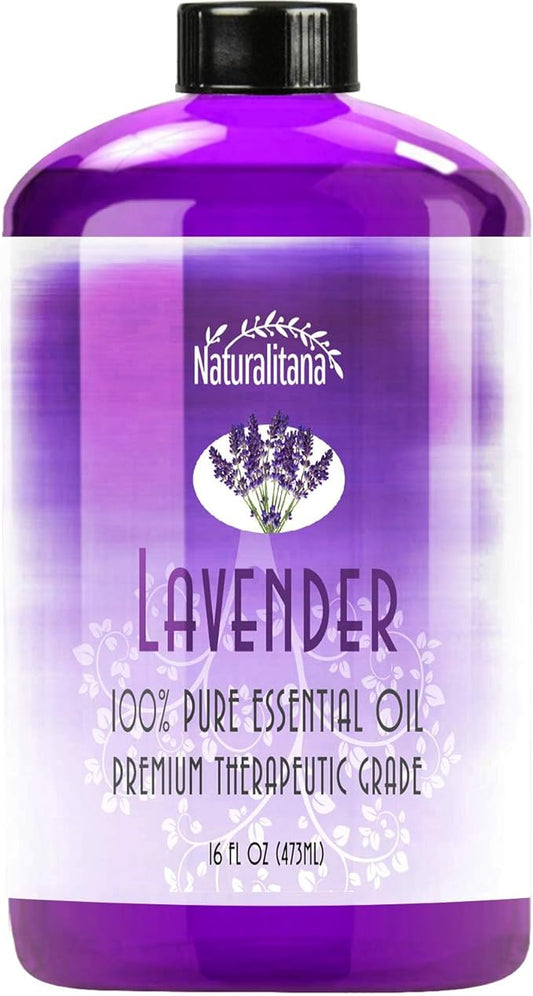 Naturalitana Lavender Essential Oil Pure Essential Aromatherapy Oil for Diffuser, Soap, Bath Bombs, Candles, and Soap Making (16oz)