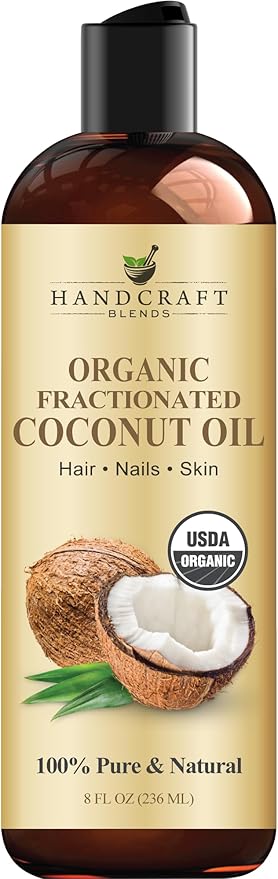 Handcraft Blends Organic Fractionated Coconut Oil | 100% Pure and Natural | Bath & Body Oil | Premium Grade Carrier Oil | Skin | Hair | Body | Massage | Hexane-Free | 8 Fl Oz