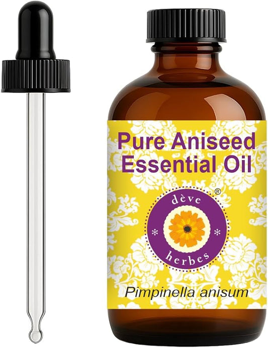 dève herbes Aniseed Essential Oil (Pimpinella anisum) with Glass Dropper | Pure | Non-Sticky | Non-Greasy | Lightweight | Men & Women | All Skin Types | Steam Distilled 120ml (4 oz)