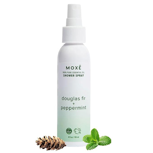 MOXE Aromatherapy Shower Spray - Douglas Fir & Peppermint, 100% Essential Oils, Made in USA, Aromatherapy, Sinus Congestion Relief, Respiratory Support, 4 Oz (1 Pack)