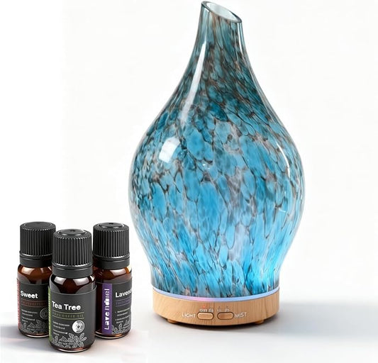 3 Essential Oil Diffuser Set,200ml Glass Diffuser Small Humidifier with Timer,7 LED Color Lights,Waterless Auto Shut-Off for Office Home Room Decor Gifts for Women