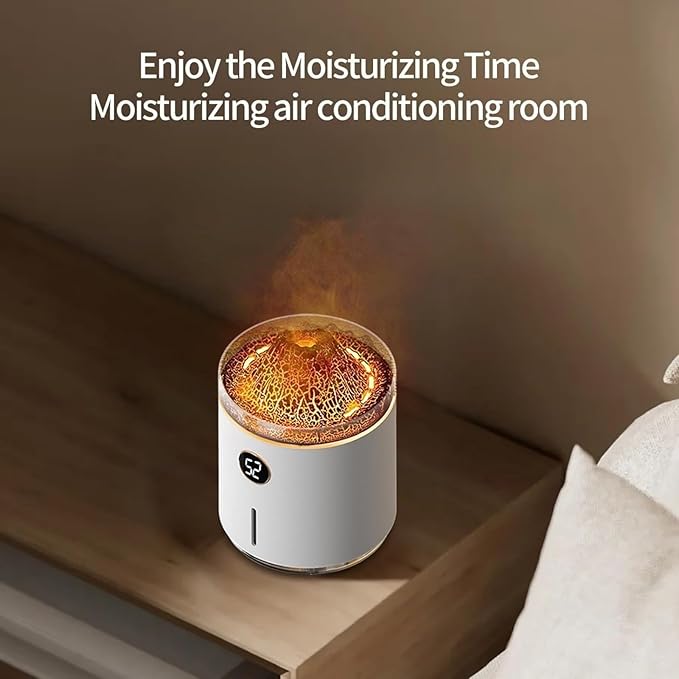 500ml large capacity digital flame jellyfish aromatherapy machine, volcanic flame mist ultrasonic cold mist diffuser, silent operation, suitable for bedrooms, offices, homes, gifts (White)