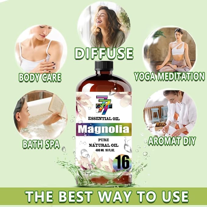 Magnolia Essential Oil - GV77ZF Magnolia Oils for Diffusers, Humidifiers, DIY Candles, Soap, Cleaning, Home, Office, Yoga, Massage, Gifts - 16 fl oz (480 ml)