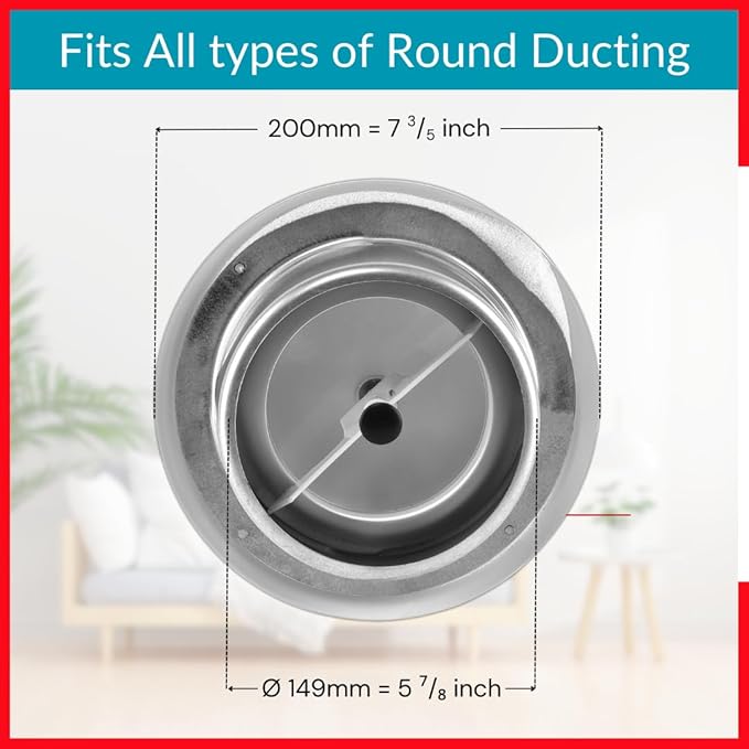 6 inch White Metal Diffuser - Adjustable Vent for Wall - Ceiling Duct Cover - Exhaust Air Valve - Round Ventilation Covers for Bathroom Kitchen Garage