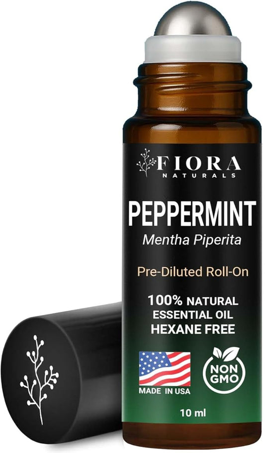 Peppermint Essential Oil Roll On – Cooling Aromatherapy Peppermint Oil Rollerball, Pre-Diluted Essential Oil Roller for Head, Travel & Everyday Refresh, 100% Natural, Compact Roll On Stick