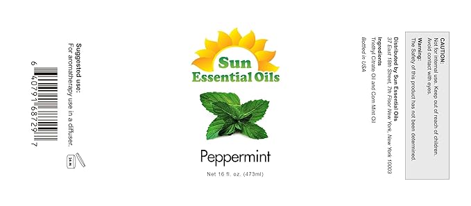 Sun Essential Oils - Peppermint Essential Oil (16 oz Bulk) for Diffuser, Humidifier, Skin & Aromatherapy Body Massage, Candle & Soap Making for Home