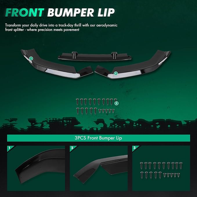 SCITOO Glossy Black Front Bumper Lip STP-Style Fits for 2009-2012 for Audi A4 B8 S-Line PP Front Lip Spoiler