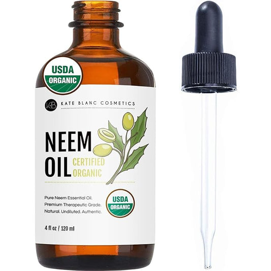 Kate Blanc Cosmetics Neem Oil for Skin, Hair & Face. Safe for Dog, Plants, Scalp (4oz, Organic, Cold Pressed, Concentrate)