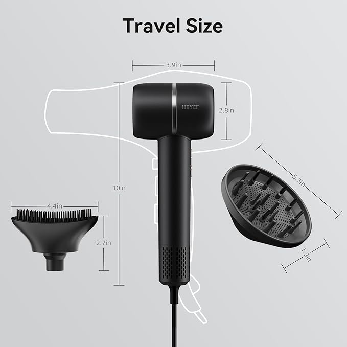 Hair Dryer with Smoothing Brush,160000RPM High Speed Blow Dryer,Negative Ionic Care Hair Dryer,Fast Drying Less Heat Damage Blow Dryer,Thermo-Control Low Noise with Diffuser, Black