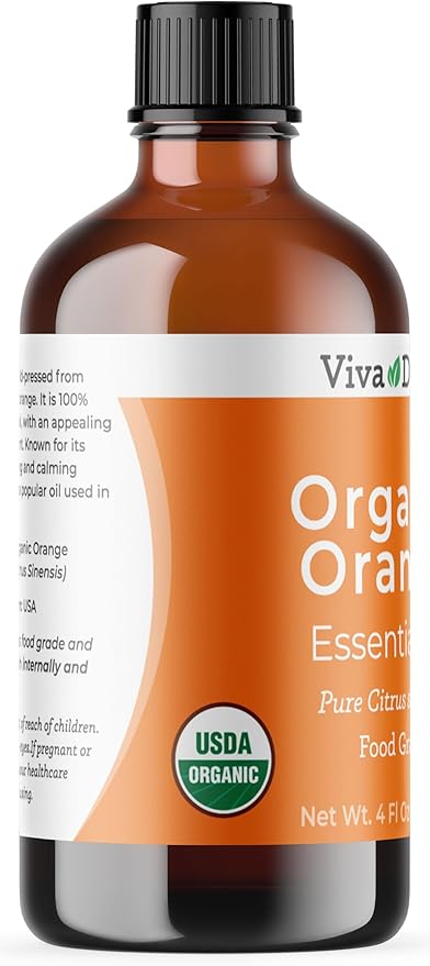 Viva Doria Orange Essential Oil, USDA Certified, Organic Orange Oil, 100% Pure, Natural Essential Oil, Undiluted, for Aromatherapy | Food Grade, 118 mL (4 Fluid Ounce)