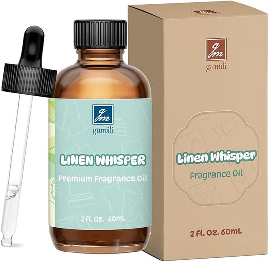GM Gumili Linen Whisper Fragrance Oil 2 Oz, Natural Scent Oil for Home Essential Oils Diffuser, Candle Making, Soap Making, DIY Body Oils, Perfume, Body Mist, Spray - Fresh Linen Scent