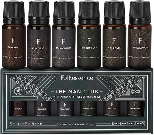 Folkulture Essential Oils Set for Men for Diffuser | Set of 6 Home Fragrance Oils | Oud, White Musk, Tobacco, Sandalwood & Leather Wood | Aromatherapy Gift Set for Men