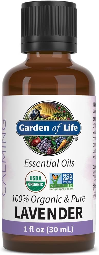 Garden of Life Essential Oil, Lavender 1 fl oz (30 mL), 100% USDA Organic & Pure, Clean, Undiluted & Non-GMO - for Diffuser, Aromatherapy, Meditation, Skincare, Sleep - Calming, Relaxing, Soothing
