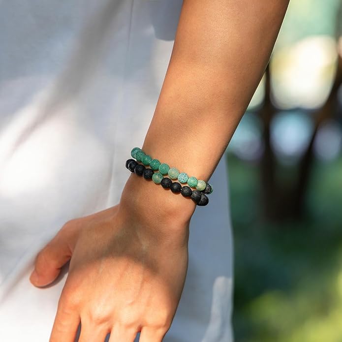 FORUBUS 2Pcs Lava Rock Beaded Bracelet Set – Essential Oil Diffuser Jewelry with Natural Stone Beads for Aromatherapy, Yoga, Meditation, and Stress Relief, Stretchy Bracelets for Women Men