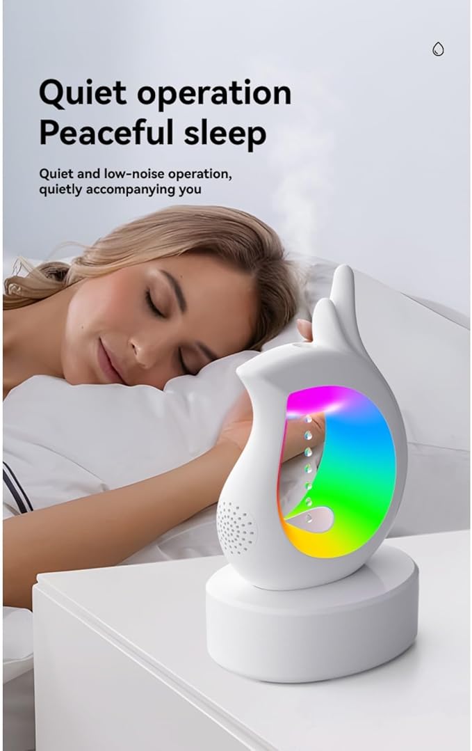 3-in-1 Bedroom Raindrop Humidifier with Bluetooth Speaker & Aroma Diffuser, 7-Color Night Light, Desktop Spray Humidifier with Anti-Gravity Water Droplet Effect – Perfect for Bedroom, Home, and Office