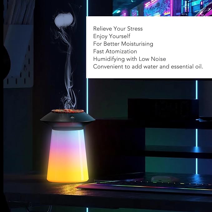 Mushroom Shape Humidifier Diffuser, 760ml Rechargeable Essential Oil Diffuser with Dual Mist Modes, Ultra Quiet Air Humidifier for Bedroom Office Home Decoration (Black)