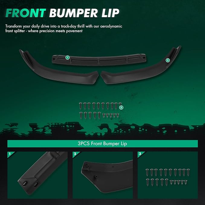 SCITOO Matte Black Front Bumper Lip STP Style3pcs Fits for 2013-2015 for Nissan Sentra PP Front Lip Spoiler