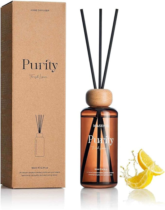 M&SENSE Reed Diffuser Set, Fresh Lemon Sage Scented 6.3 fl oz Natural Essential Oil Diffusers with Sticks, Non-Toxic Organic Air Freshener, Long-Lasting Fragrance Oils for Home Bathroom Kitchen