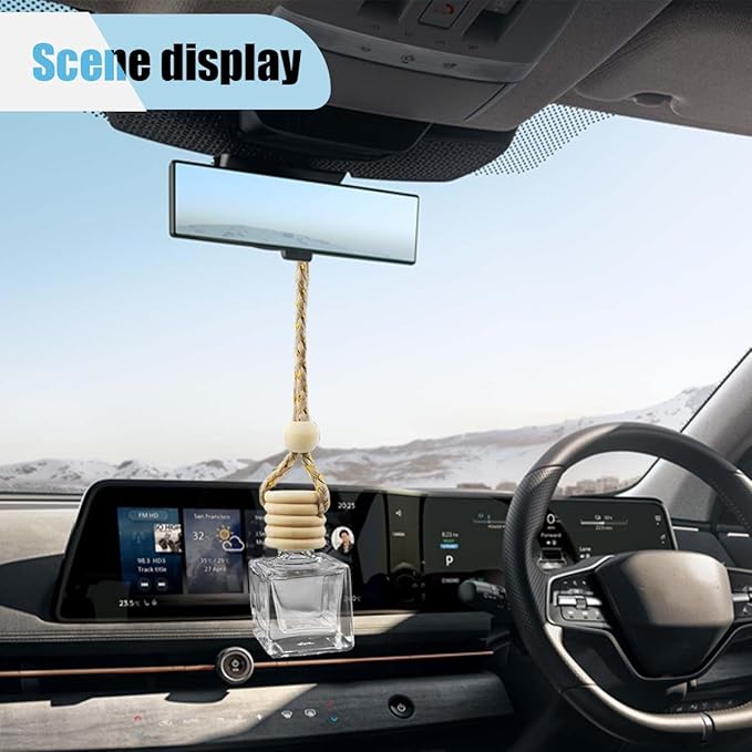 5PCS Hanging Car Rear View Mirror Charm - 8ml Empty Glass Bottle Pendant Automobile Interior Decoration for Rearview Mirror Ornament (Square)