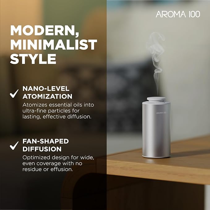 Waterless Diffuser for Essential Oil, 500sq.ft Coverage Battery Operated Nebulizer Rechargeable Mini Scent Diffusers for Home Cars Room Office 3 Timers & 3 Mist Levels