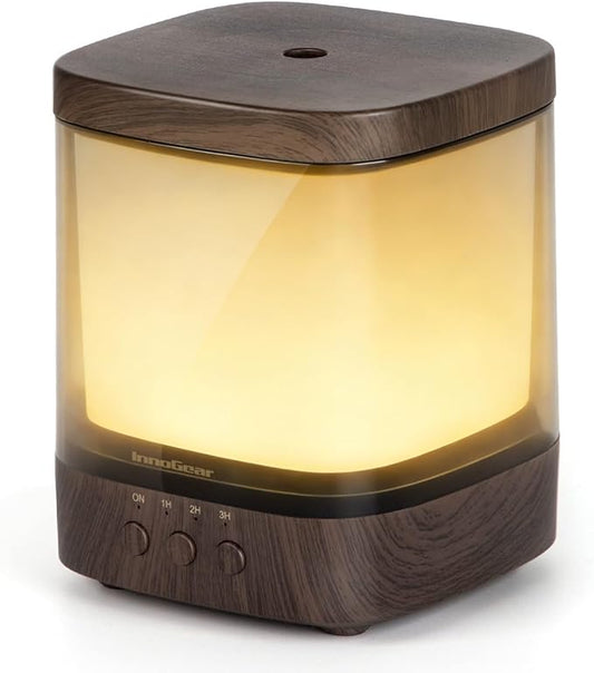 InnoGear Diffusers for Essential Oils, 300ml Oil Diffuser Aromatherapy Diffusers Aroma Ultrasonic Cool Mist Humidifier 4 Timers Color Changing Lights Auto-Off, Brown