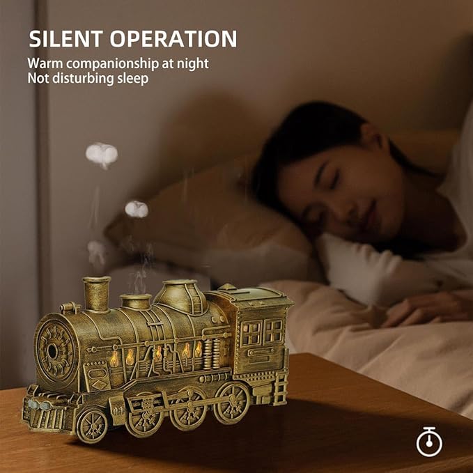 Train Humidifier - 300ml Capacity, Retro Train Essential Oil Diffuser with 2/8 Hours Timing Function, Dual Mist Outlets, Train Diffuser Cool Mist for Home Decor, Relaxation & Gifts (Black)
