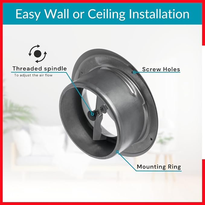 6 inch Stainless Steel Diffuser - Adjustable Vent for Wall - Ceiling Duct Cover - Exhaust Air Valve - Round Ventilation Covers for Bathroom Kitchen Garage
