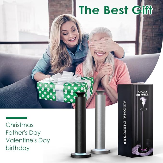 Waterless Scent Diffuser Machine with 4 Lights and Breathing Lights Modes Max Coverage 2500 sq.ft. Essential Oil Diffusers Fragrance Large Room Rechargeable App Remote Control Carbon Black
