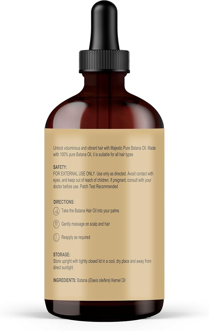 Majestic Pure Batana Oil for Hair & Scalp Nourishment, Strengthening, Nourishing, Voluminizing - Non GMO Verified, 4 Fl Oz