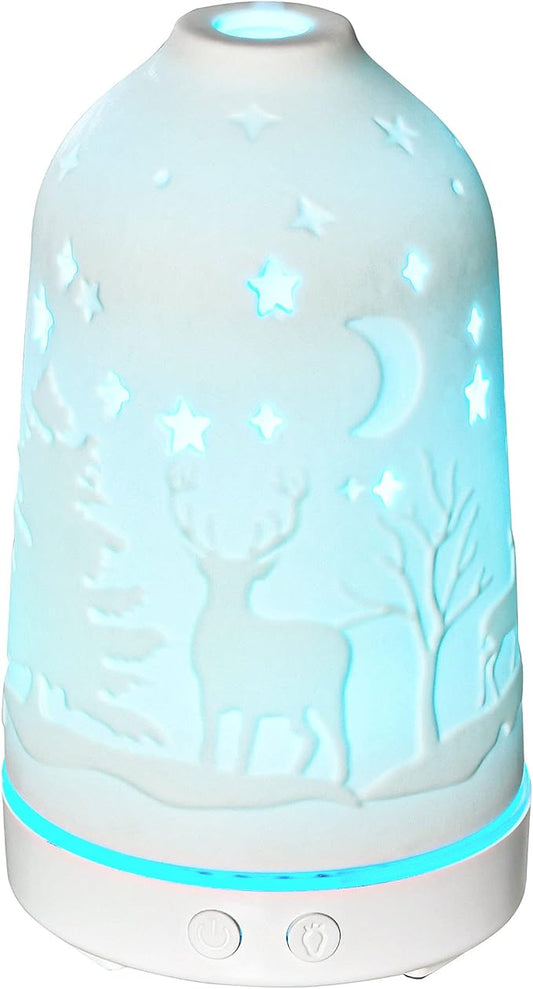 HOMCOM 100ml Ultrasonic Aromatherapy Diffuser, Essential Oils Humidifier with Ceramic Cover, 7 Colors LED Lights, Timer, Waterless Auto-Off for Home and Office, White