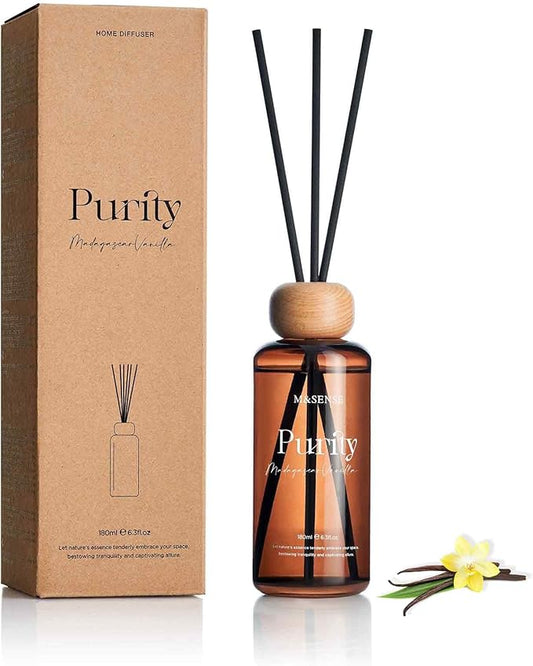 M&SENSE Reed Diffuser Set, Madagascar Vanilla Scented 6.3 fl oz Natural Essential Oil Diffusers with Sticks, Non-Toxic Organic Air Freshener, Long-Lasting Fragrance Oils for Living Room Bedroom