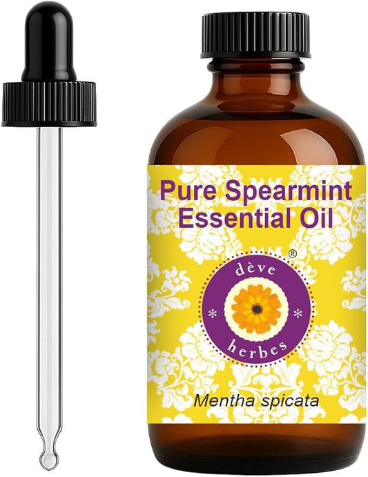dève herbes Spearmint Essential Oil (Mentha spicata) with Glass Dropper | Pure | Non-Sticky | Non-Greasy | Lightweight | Men & Women | All Skin Types | Steam Distilled 120ml (4 oz)