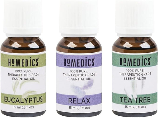 Homedics Essential Oil Set, Clarify and Relax, with Eucalyptus, Tea Tree and Our Signature Relax Blend with Lavender. 3-Pack Essential Oil Kit, 15ml Each