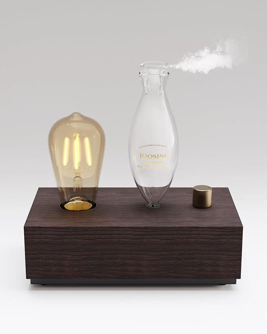 Glass Essential Oil Diffuser with Natural Wood Base, Waterless Aromatherapy Diffusers with Bulb, 3 Color Light Aroma Nebulizer for Home Office Bedroom Yoga | A Gift of Fragrance