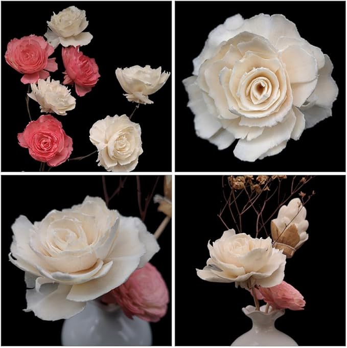 HOMSFOU Fire-Free Aromatherapy Reed Diffuser Flowers, 6pcs Natural Peony Scented Rattan Sticks, 4.5cm Hole for Home Fragrance and Essential Oil Diffusers