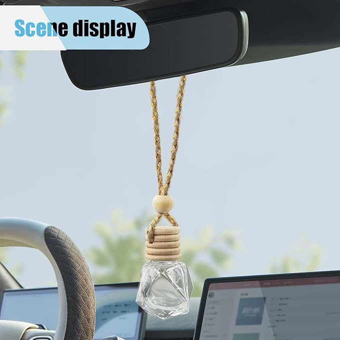 5PCS Hanging Car Rear View Mirror Charm - 8ml Empty Glass Bottle Pendant Automobile Interior Decoration for Rearview Mirror Ornament (Diamond)