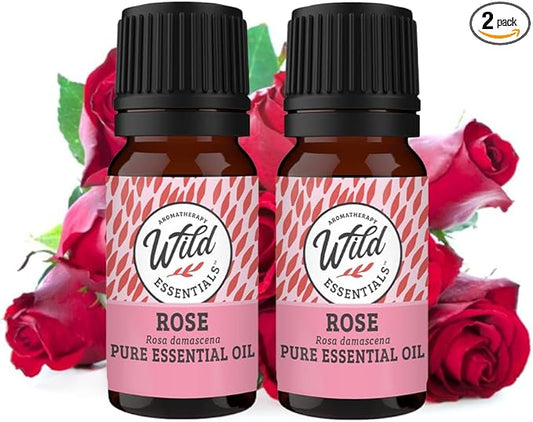Wild Essentials Rose 100% Pure Essential Oil - 10ml, Therapeutic Grade, Made and Bottled in The USA, Calming, 2 Pack