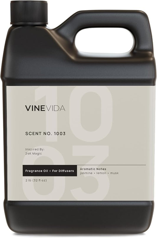 VINEVIDA [32 Fl Oz] Scent NO. 1003 Inspired by 24K Magic Fragrance Oil for Cold Air Diffusers, Aromatic Notes of Lemon Jasmine Musk, Essential Oils for Diffuser Oil Refill & Air Freshener Room Spray
