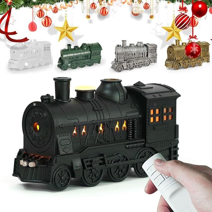 Vintage Steam Train Aromatherapy Essential Oil Diffuser Humidifier,300ML Train Diffusers for Essential Oils with Remote with Dual-Color LED Light,Ultra-Quiet and Auto Shut-Off for Home Office (White)