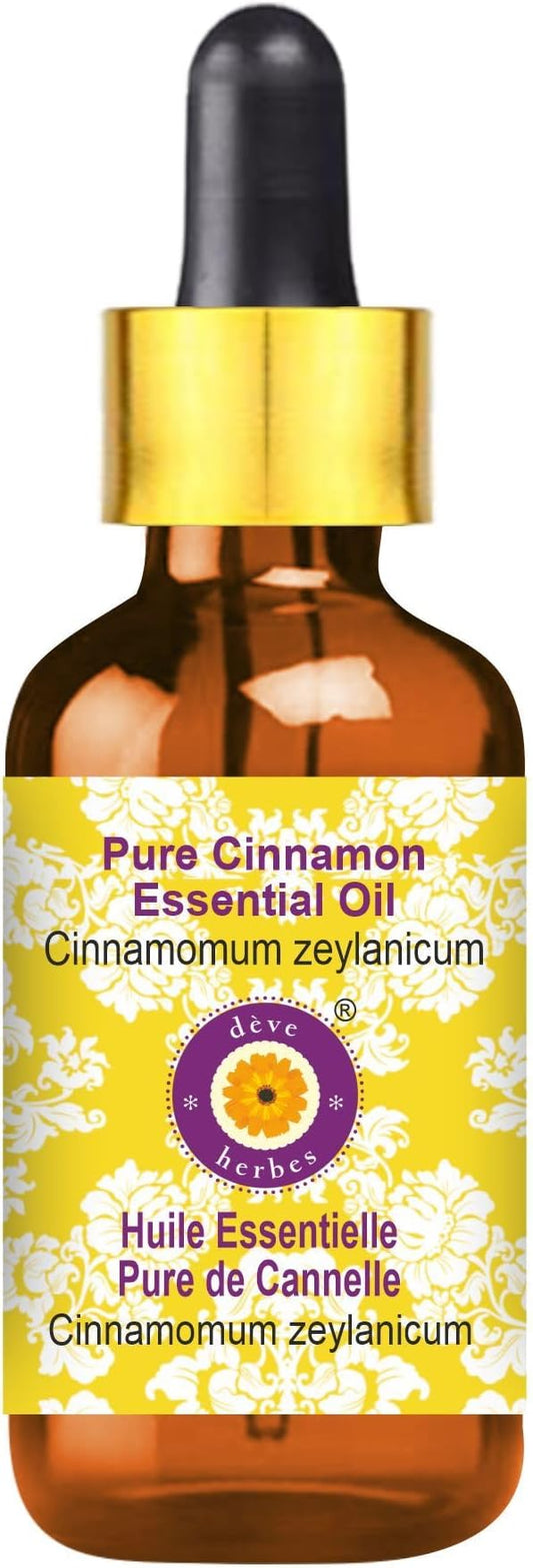 Deve Herbes Cinnamon Essential Oil (Cinnamomum zeylanicum) with Glass Dropper Pure | Non-Sticky | Non-Greasy | Lightweight | Men & Women | All Skin Types | Steam Distilled 15ml