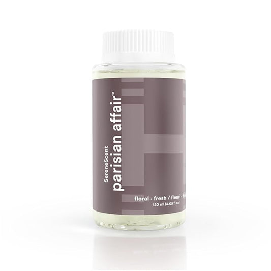 Homedics SereneScent Waterless Diffuser Oil Refill — Parisian Affair (120ml). Clean, Safe, Elegant & Sophisticated Home Fragrance. Compatible with SereneScent Diffusers. Easy Twist Plug & Play.