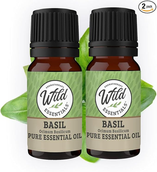Wild Essentials Basil 100% Pure Essential Oil 2 Pack - 10ml, Therapeutic Grade, Made and Bottled in The USA …