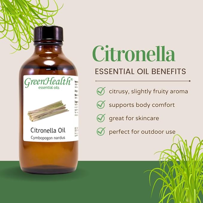 Citronella Essential Oil – 8 fl oz (237 ml) Aluminum Bottle w/Plug Cap – 100% Pure Essential Oil – GreenHealth