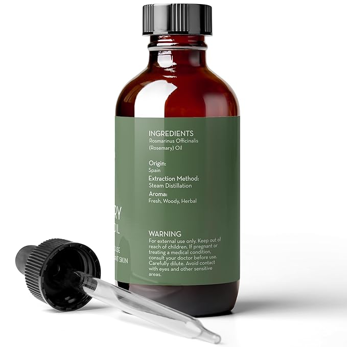 Pure Body Naturals - 100% Pure Rosemary Essential Oil, Steam-Distilled for Aromatherapy, Scalp Massage & DIY Blends, 4 fl oz
