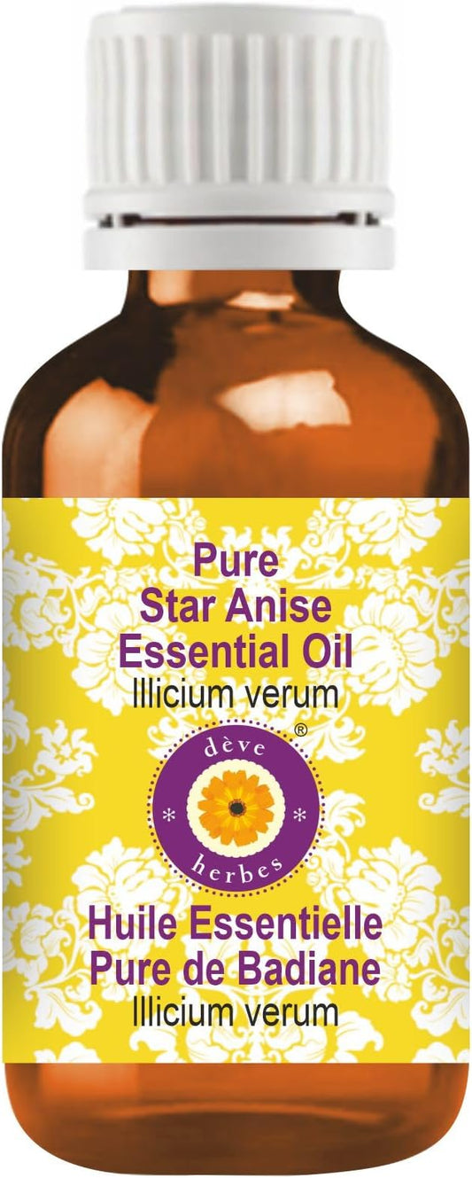 Deve Herbes Pure Star Anise Essential Oil (lllicium verum) Steam Distilled 30ml (1 oz)