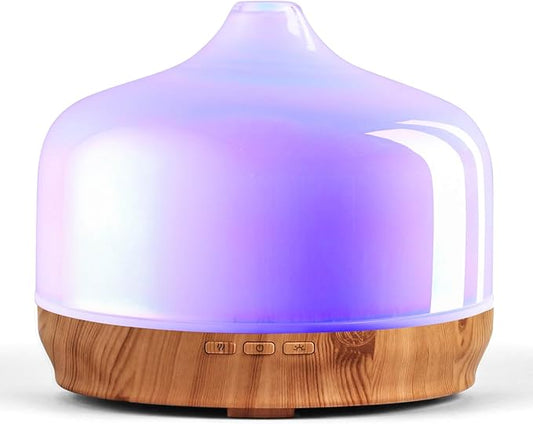 Porseme 500ml Glass Essential Oil Diffuser Aromatherapy Ultrasonic Cool Mist Humidifier 15-21 Running Hours Waterless Auto-Off Air Diffusers for Sleeping Yoga Working Spa(White Jade)
