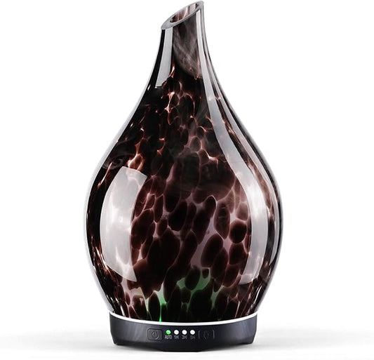 Porseme Essential Oil Diffuser Hand-Blown Glass Aroma Diffusor, Aromatherapy Unltrasonic Cool Mist deffuser, 7 Color Changing, Waterless Shut-Off, Timer Function for Home Office(280ml, Lava)